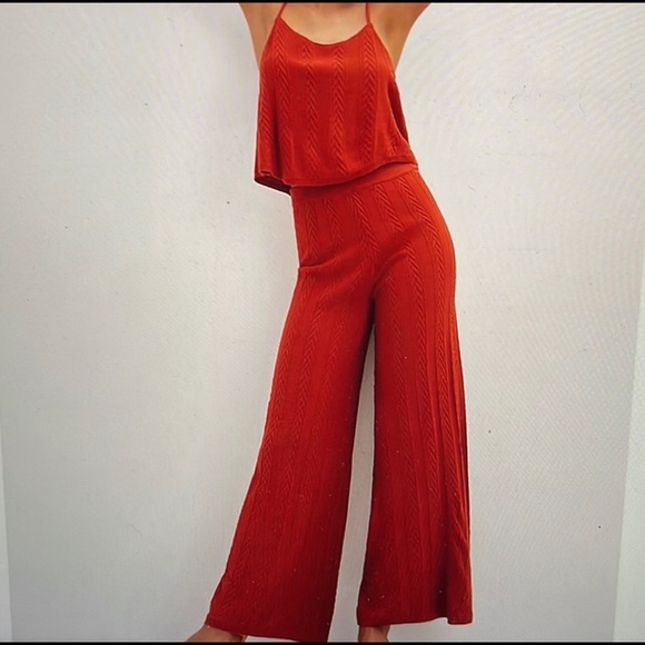 Anthropologie Cable-Knit wide-Leg Pant Set Brick Red - Picture 11 of 12